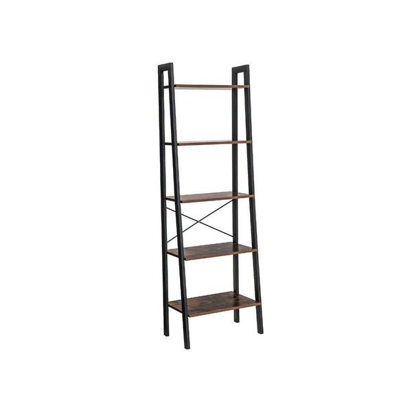 Benjara 67.7 in. Brown/Black Wood 5-shelf Ladder Bookcase with Open Back