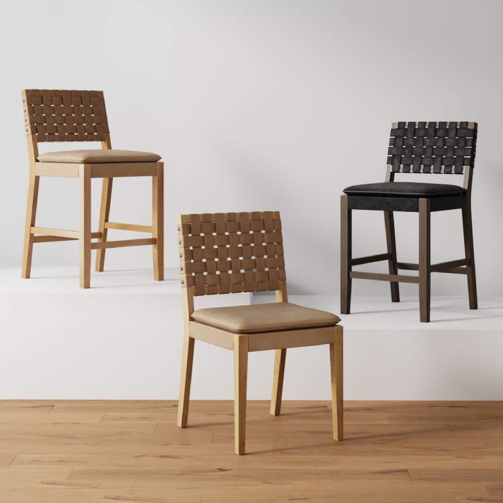 Light Brown Faux Leather Upholstered Side Chair with Wood Frame