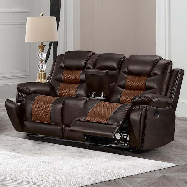 New Classic Furniture Nikko 74 in. Brown Faux Leather 2-seater Loveseat with Dual Recliners