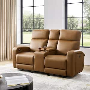 Gonzalo Camel 37 in. Faux Leather Rectangle 2-Seats Power Recliner Loveseats with Storage and USB Ports