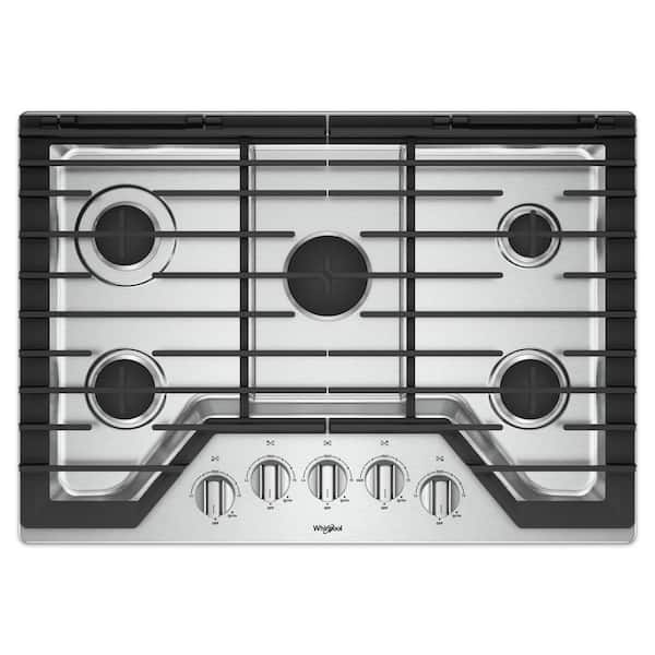 Whirlpool 30 in. Gas Cooktop in Stainless Steel with 5 Burners and EZ-2-LIFT Hinged Cast-Iron Grates
