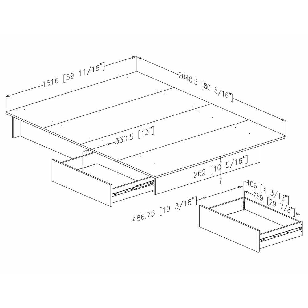 Queen White Wood Platform Bed with Storage Drawers