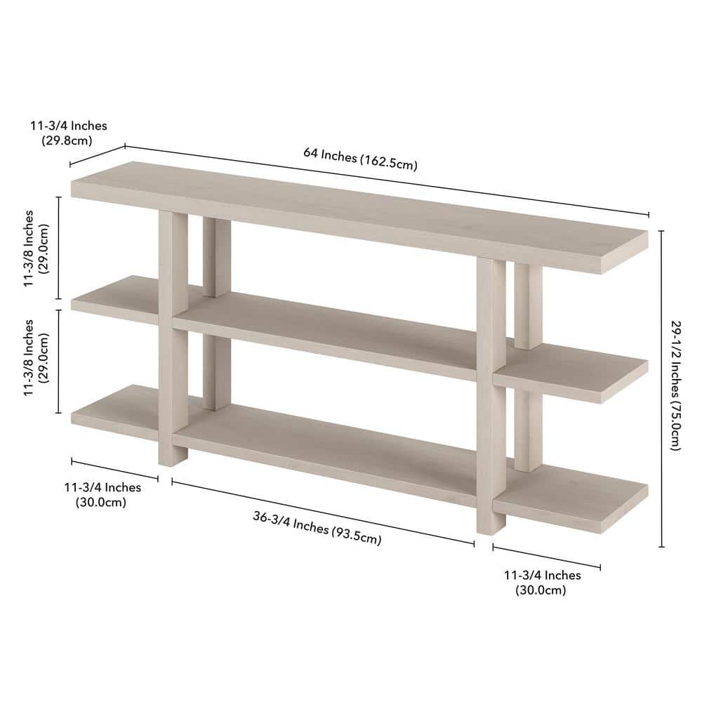 Alder White 64" Rectangular Console Table with Storage Shelves