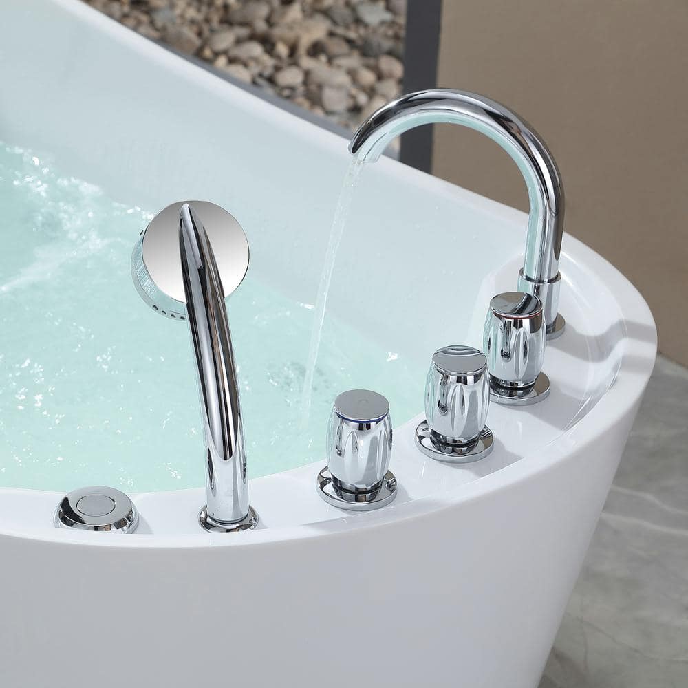 67'' White Freestanding Acrylic Whirlpool Bathtub with Faucet