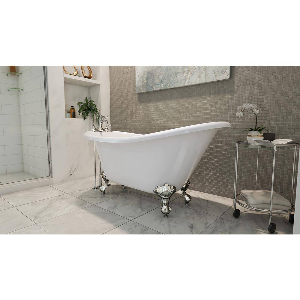 61" White Acrylic Freestanding Clawfoot Bathtub