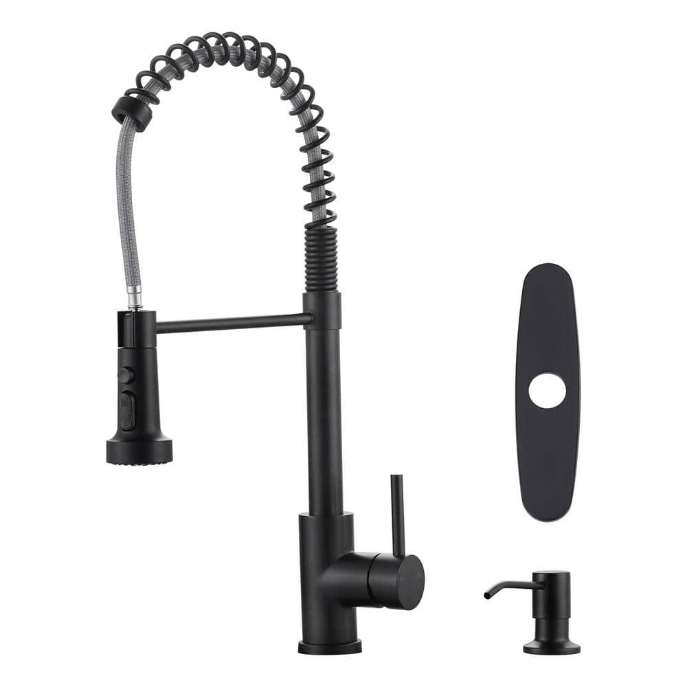 19 in. Single Handle Pull Down Sprayer Kitchen Faucet with Spring Spout and Soap Dispenser in Stainless Steel Black price history on PriceWatchPro