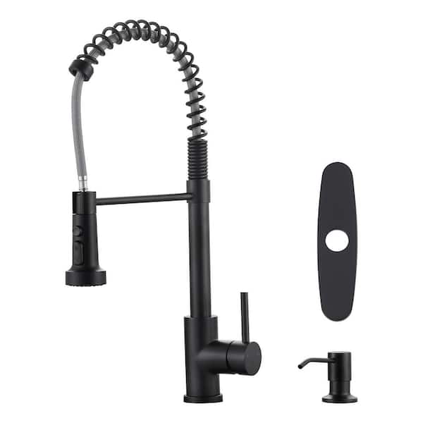 IVIGA 19 in. Single Handle Pull Down Sprayer Kitchen Faucet with Spring Spout and Soap Dispenser in Stainless Steel Black