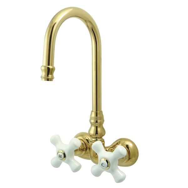 Kingston Brass Vintage 2-Handle Wall-Mount Clawfoot Tub Faucets in Polished Brass