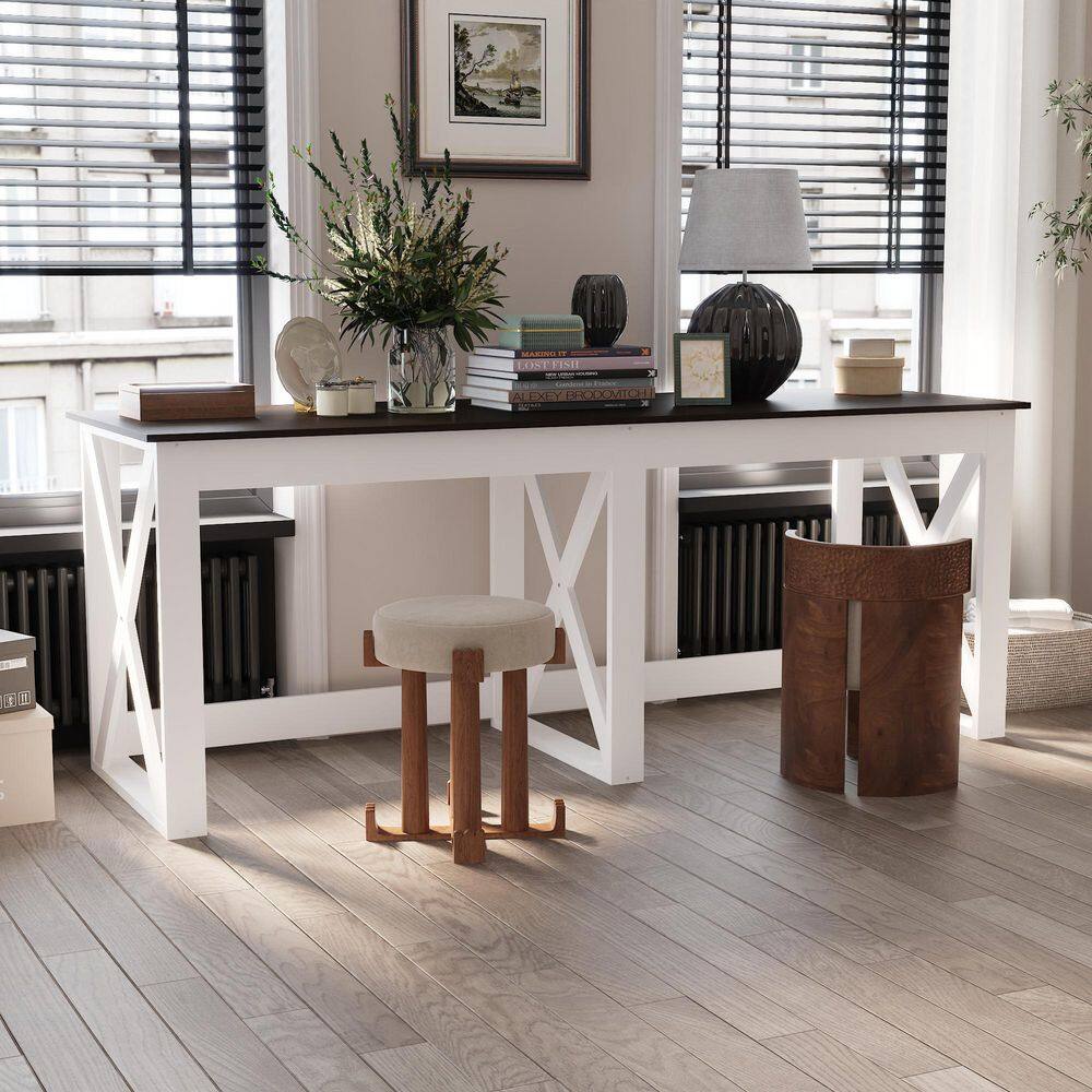 FUFU&GAGA 83.9 in. Length White and Brown Rectangle Wood Console Table ...