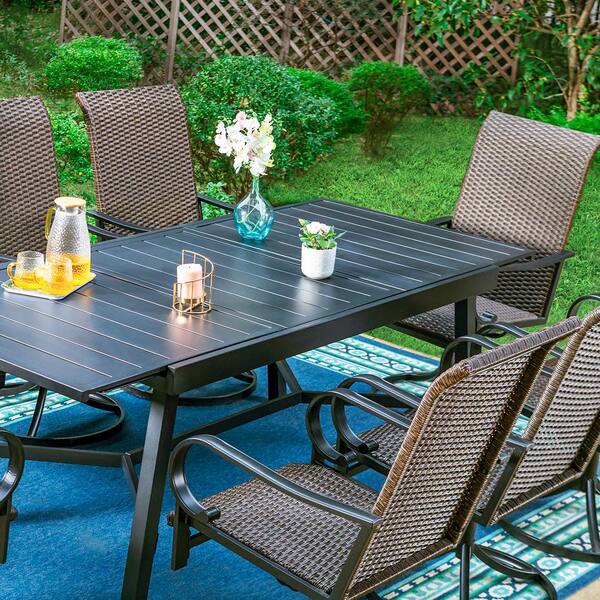 PHI VILLA 9-Piece Metal Outdoor Dining Set with Extensible