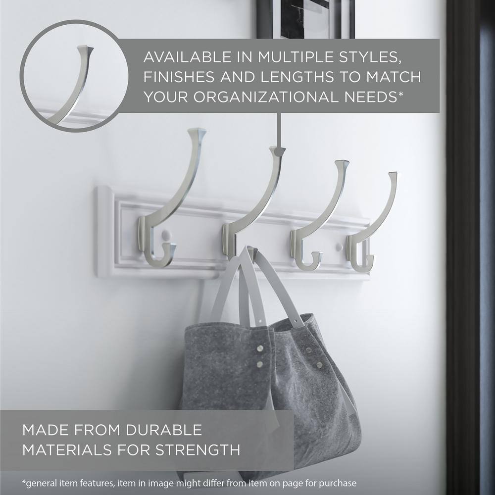 10-inch White and Satin Nickel Scroll Hook Rack
