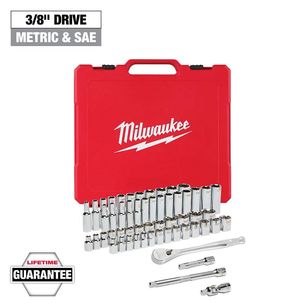 Milwaukee 3/8 in. Drive SAE/Metric Ratchet and Socket Mechanics Tool Set (56-Piece) 48-22-9008 - The Home Depot