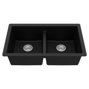 Quartz Black 32 in. 50/50 Double Bowl Composite Undermount Kitchen Sink