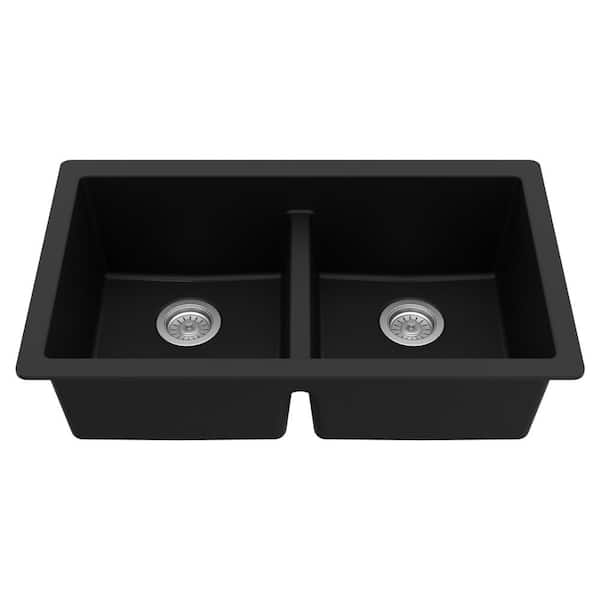 Quartz Black 32 in. 50/50 Double Bowl Composite Undermount Kitchen Sink