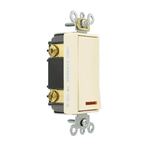 20 Amp Decora Plus Commercial Grade 3-Way Lighted Rocker Switch with Pilot Light, Light Almond 5633-2T