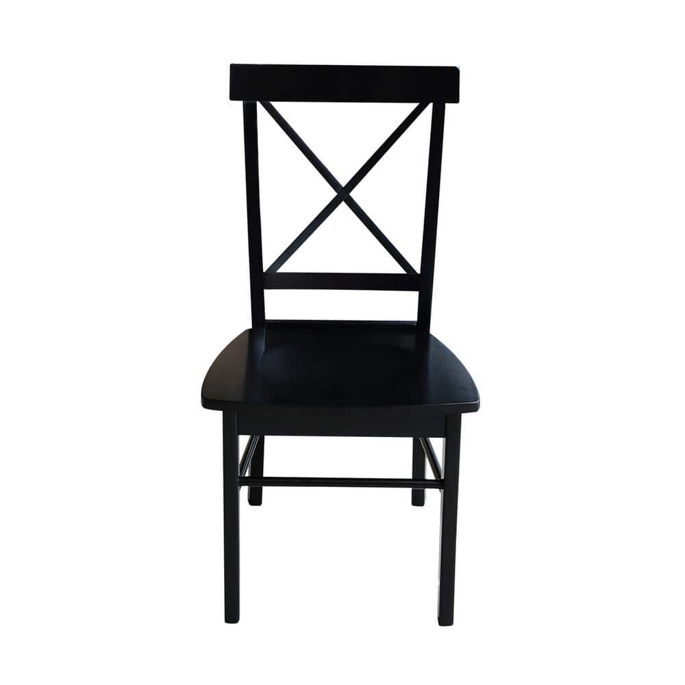 Elegant High-Back Cross Solid Parawood Side Chair in Black - Set of 2