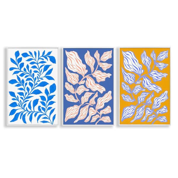 Stupell Industries Boho Leaf Patterns by Martina Pavlova 3 Pieces White Framed Nature Giclee Art Print 30 in. x 20 in.