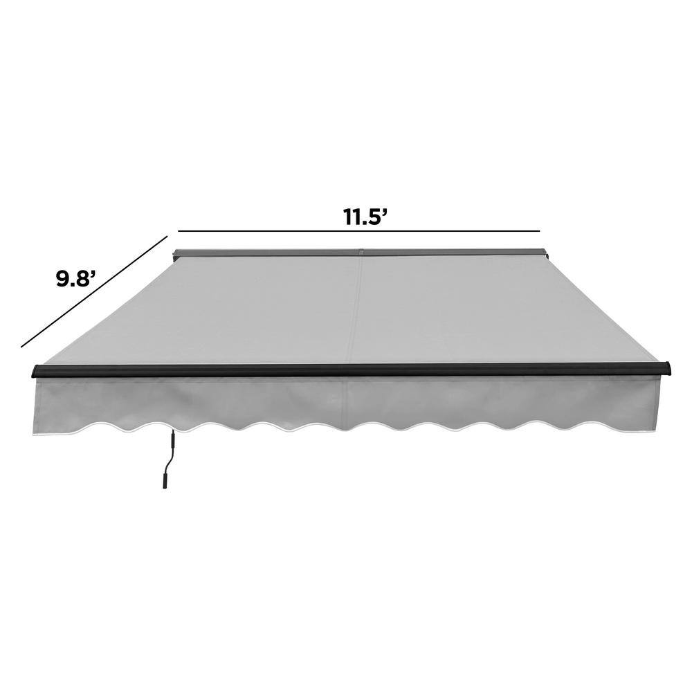 Gray Motorized Retractable Patio Awning with LED Lights, 12 x 10 ft