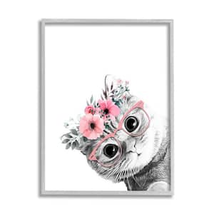 Pink Flower Crown Cat Glasses Monochrome Simple Design by Annalisa Latella Framed Animal Art Print 20 in. x 16 in.