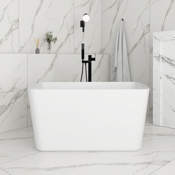49 in. x 28 in. Acrylic Freestanding Flatbottom Soaking Bathtub in Glossy White