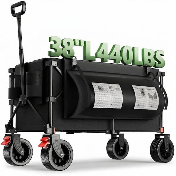 7.77 cu. ft. Oxford Fabric Bin Garden Cart Collapsible Heavy Duty Utility Wagon with Side Storage Pockets & Cup Holders