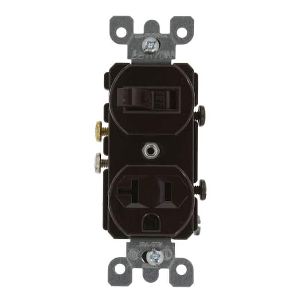 Leviton 20 Amp Commercial Grade Combination Single Pole Switch and Receptacle, Brown