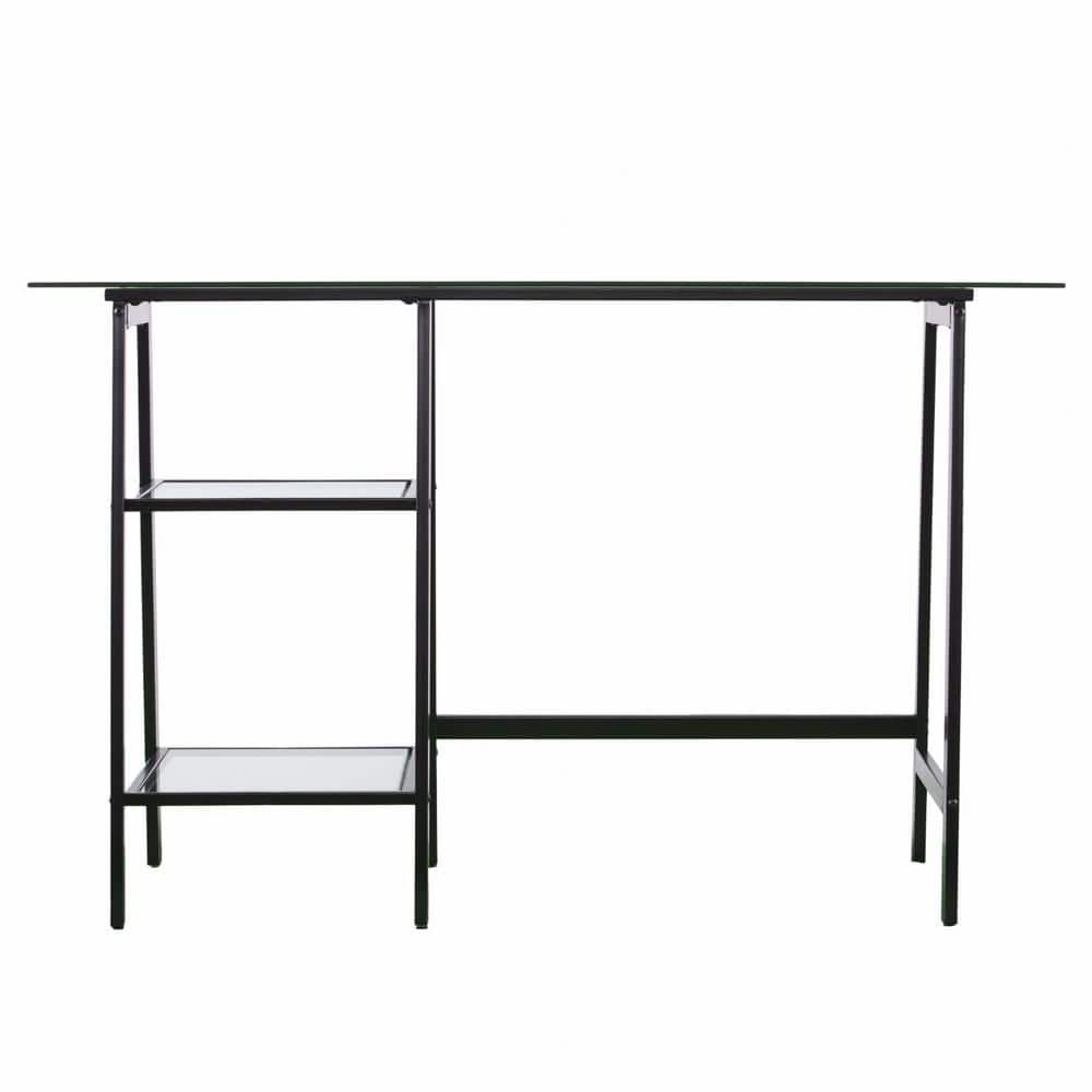 46 in. Rectangular Desk Black Powder-coated iron, temp glass bevel, temp glass Drawers Writing desk