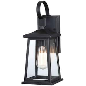 1-Light Black Outdoor Wall Lantern Sconce with Clear Glass