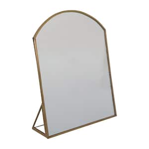 7.75 in. W x 9.75 in. H Small Arched Freestanding Bathroom Makeup Mirror in Brass Finish
