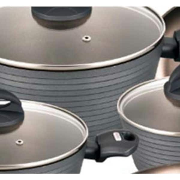 Nutrichef Metallic Ridge Line Nonstick Cooking Kitchen Cookware Pots And Pan  Set With With Lids And Utensils, 12 Piece Set, Gray (4 Pack) : Target