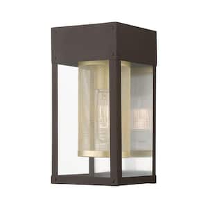 Westcrest 12 in. 1-Light Bronze Outdoor Hardwired Wall Lantern Sconce with No Bulbs Included