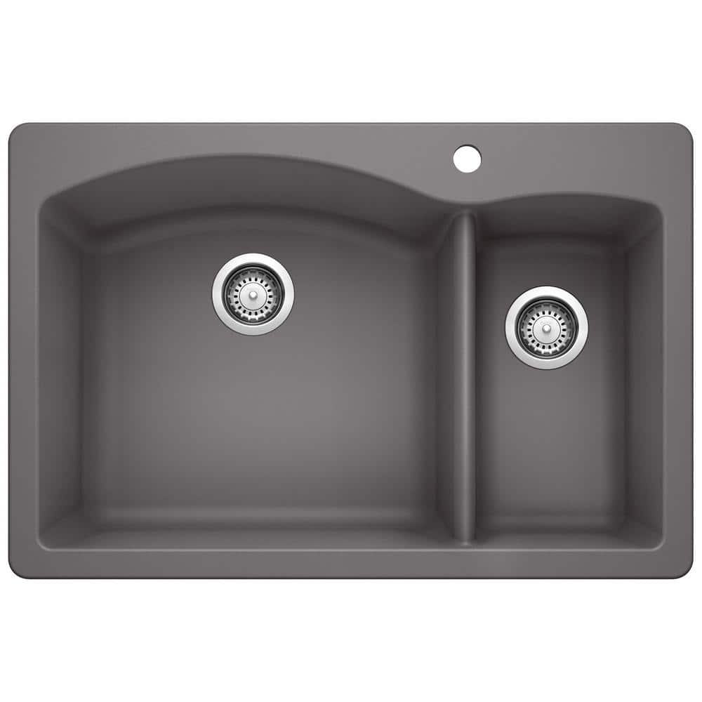 DIAMOND 33 in. Drop-In/Undermount Double Bowl Cinder Granite Composite Kitc