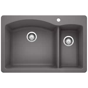 DIAMOND 33 in. Drop-In/Undermount Double Bowl Cinder Granite Composite Kitchen Sink