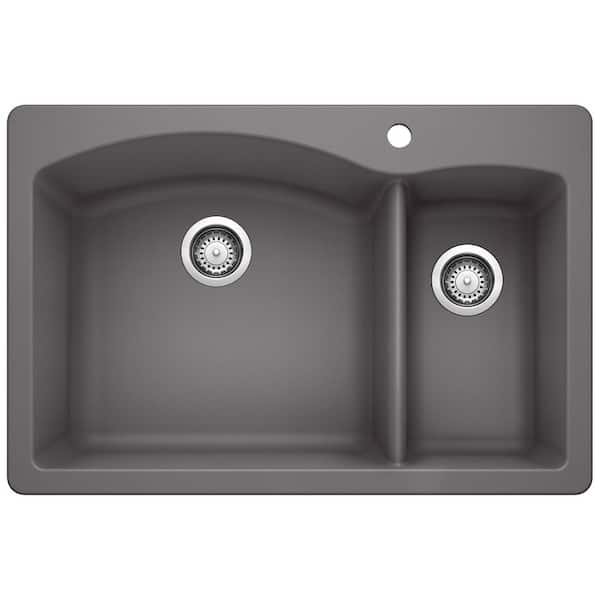 Blanco DIAMOND 33 in. Drop-In/Undermount Double Bowl Cinder Granite Composite Kitchen Sink