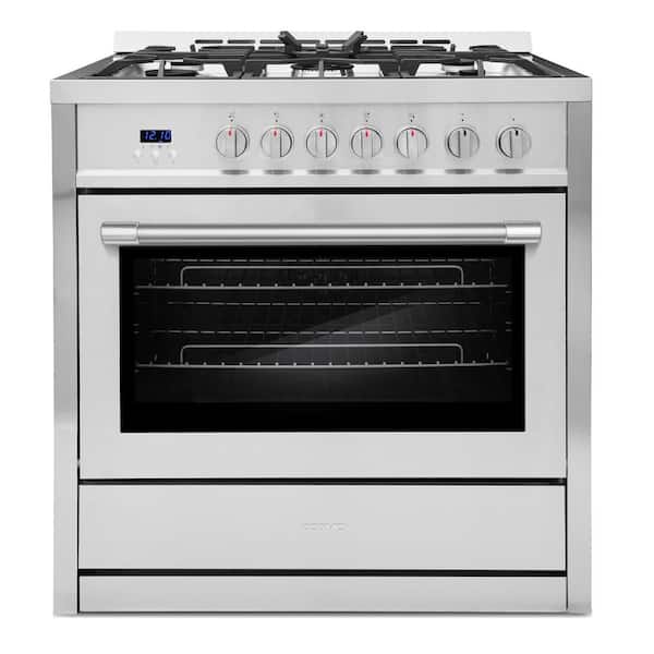 Cosmo 36 in. Nebula Collection 3.8 cu. ft. Gas Range, 5 Burners, Rapid Convection Oven, Smooth Grip Handle in Stainless Steel