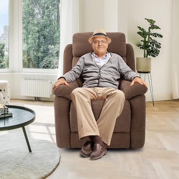 Brown Fabric Power Lift Recliner Chair Sofa for Elderly w/Side Pocket and Remote Control