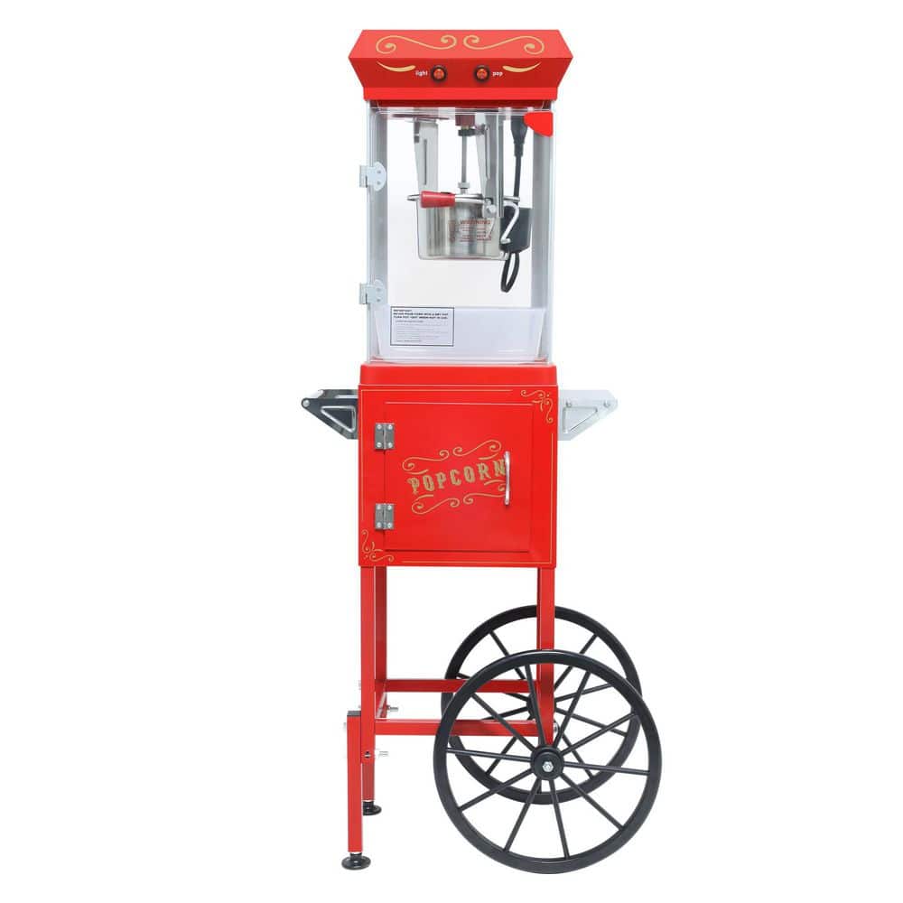 Large 6 oz 0.1875 qt. Stainless Steel Stovetop Not Cooktop Compatible Popcorn Popper with Mobile Cart, Vintage Style