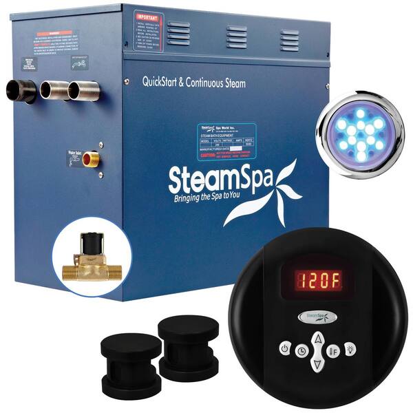 SteamSpa Indulgence 12kW QuickStart Acu-Steam Bath Generator Package with Built-In Auto Drain in Matte Black
