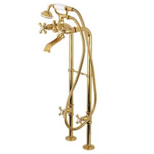 Traditional 3-Handle Claw Foot Freestanding Tub Faucet with Handshower Combo Set in Polished Brass