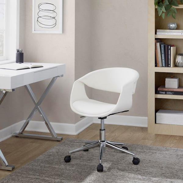 Task Chair in Chrome Metal and White Faux Leather