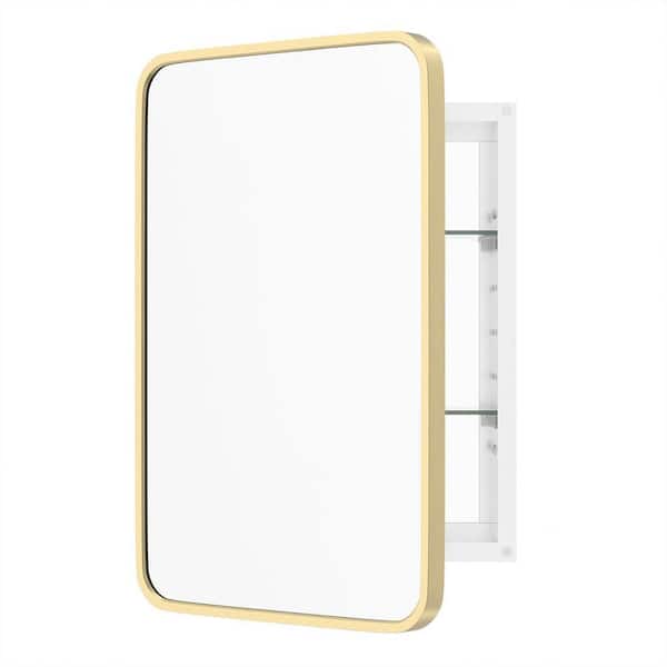 16 in. W x24 in. H Rounded Rectangular Aluminum Alloy Metal Framed Medicine Cabinet with Mirror in Bathroom