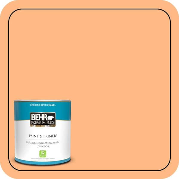 BEHR PREMIUM PLUS 1 qt. #250B-4 Coral Gold Satin Enamel Low Odor Interior Paint & Primer