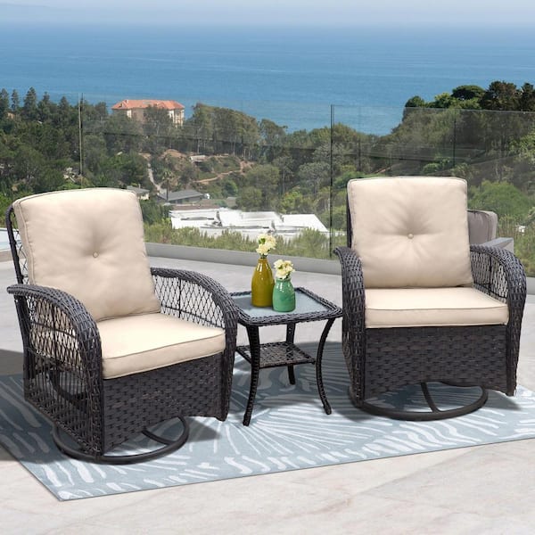 AUTMOON 3Piece Conversation Set, Outdoor Wicker Rocker Swivel Patio