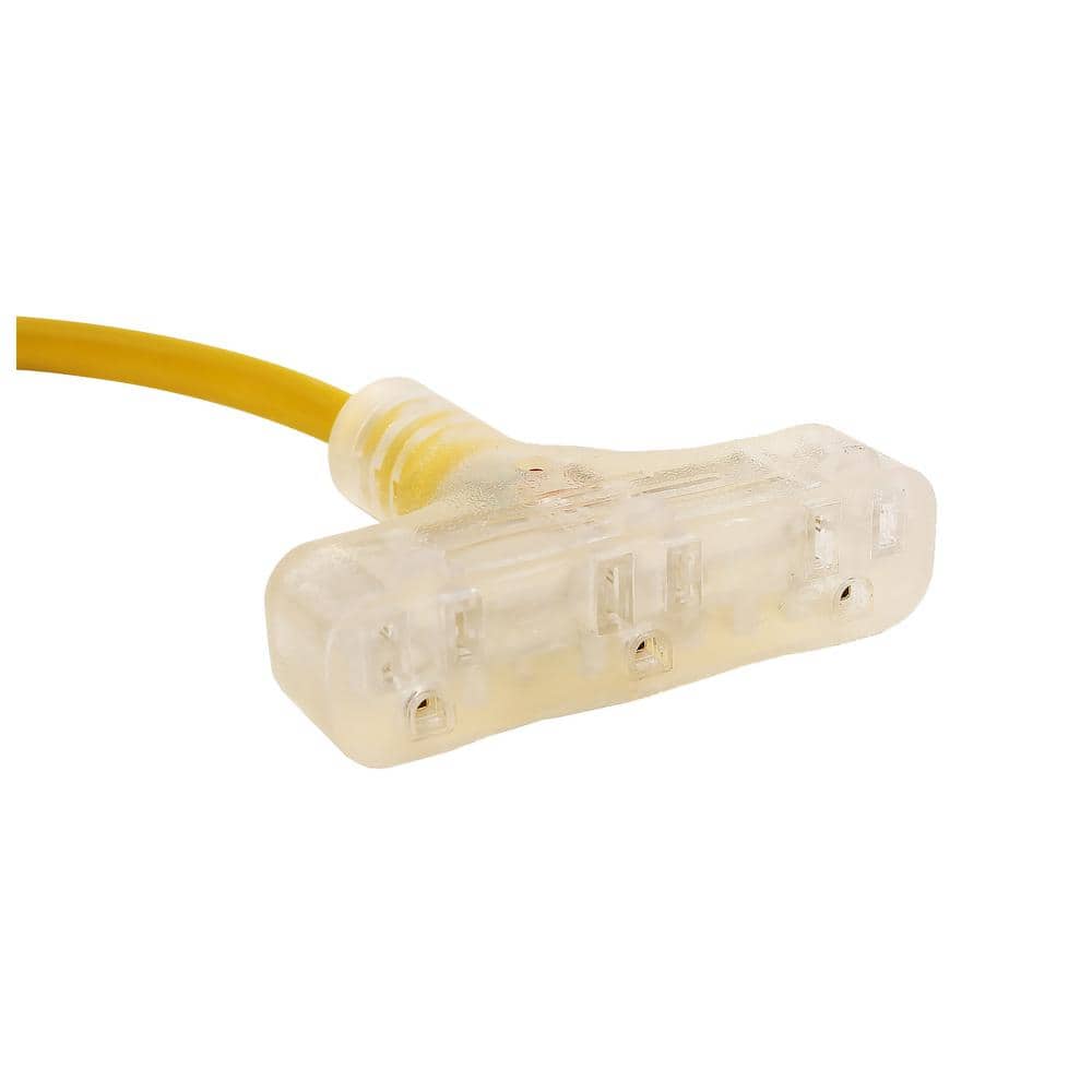 12/3 100 ft. SJT Wire Gauge 3-Outlet Tri-Source Indoor Outdoor Vinyl Lighted Electric Extension Cord