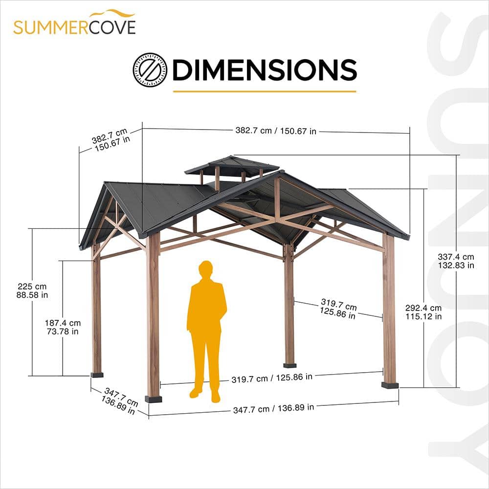 Sunjoy 12.5 ft Cedar Frame Gazebo with Black Steel Roof