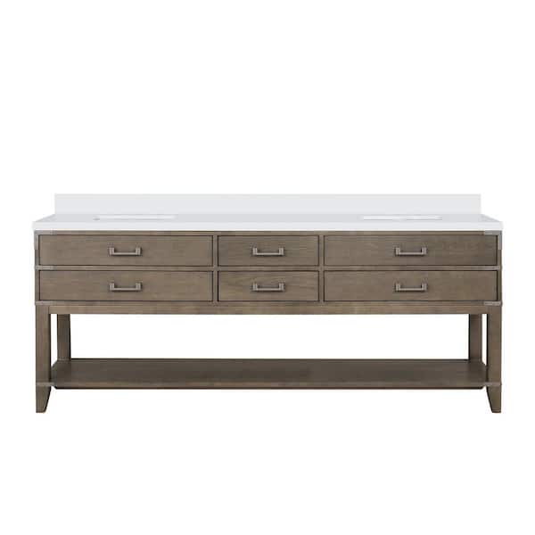 Irvington 80 in. W x 22 in. D Grey Oak Double Bath Vanity with White quartz Top