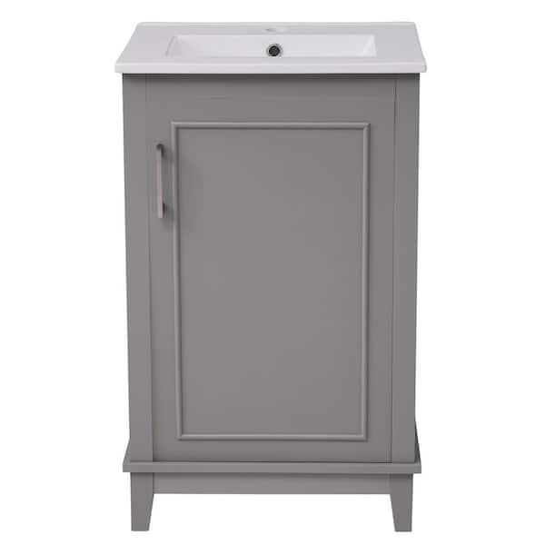 20 in. W x 15.5 in. D x 33.3 in. H Modern Freestanding Bath Vanity in Gray with Ceramic Basin, Ample Storage and 1 Door