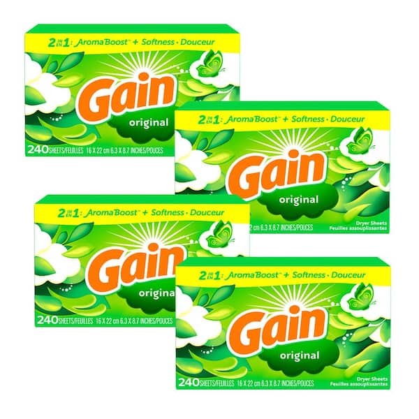 Gain Original Scent Dryer Sheets (240 Sheets, Case of 4)