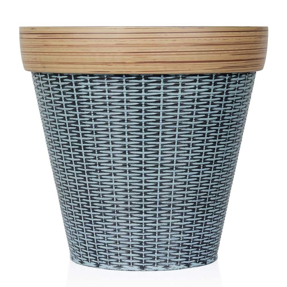 Gray and Tan Woven Style Indoor Outdoor Planter with Drainage Hole