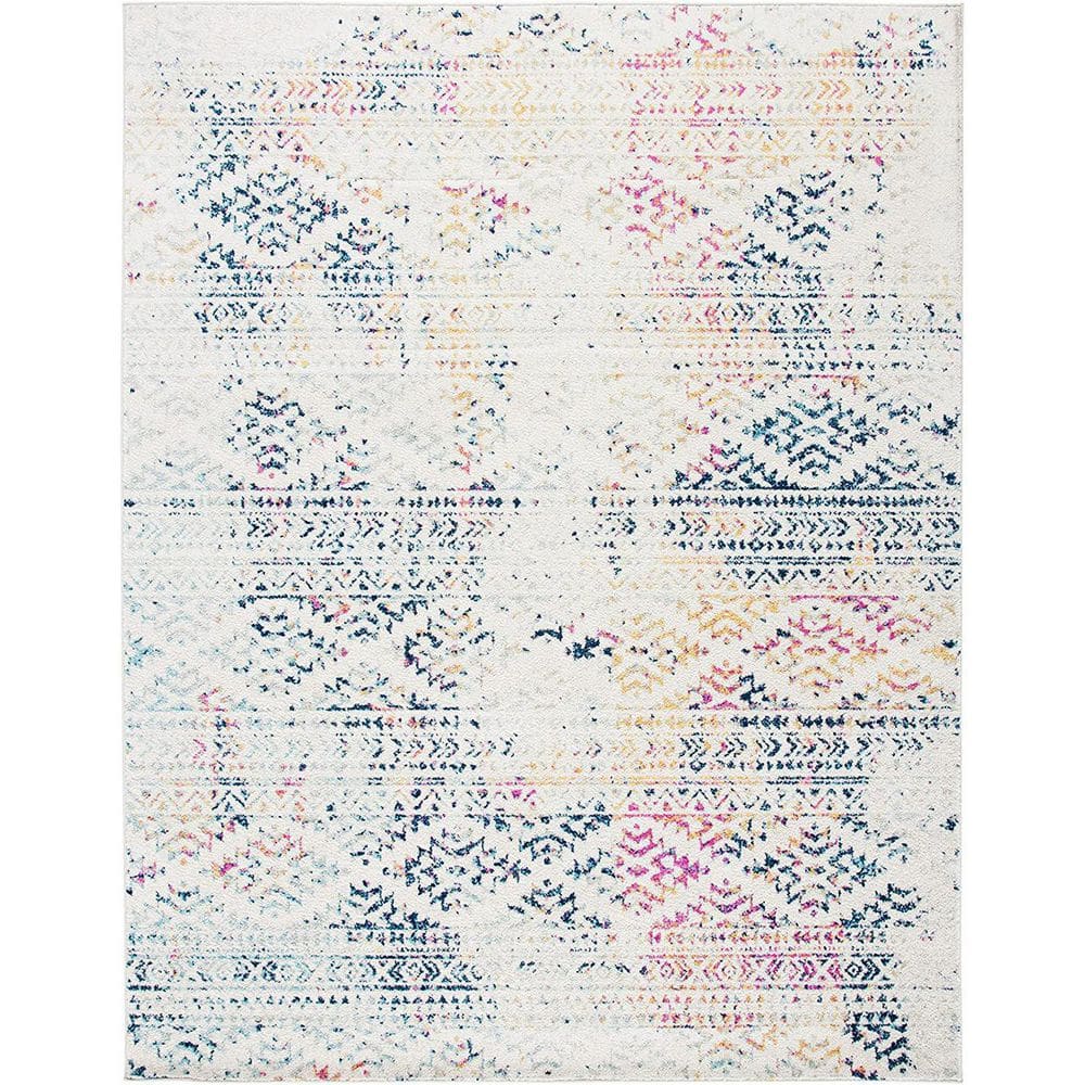 White Polypropylene 8 ft. x 10 ft. Geometric Indoor Area Rug